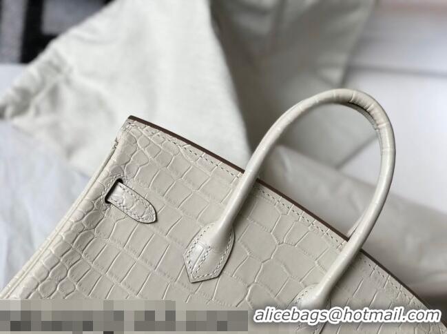 Promotional Hermes Birkin 25cm Bag in Crocodile Embossed Calf Leather H25 White/Gold