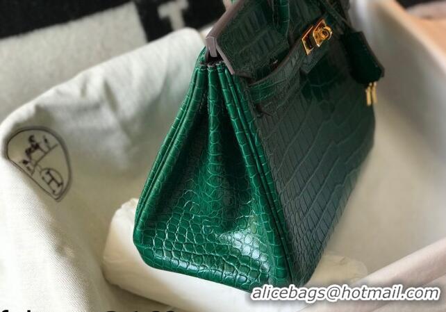 Top Grade Hermes Birkin 25cm Bag in Crocodile Embossed Calf Leather Emerald H25 Green/Gold