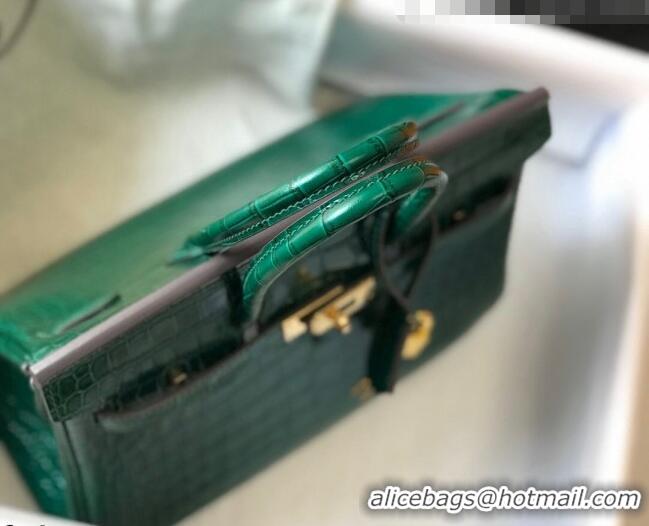 Top Grade Hermes Birkin 25cm Bag in Crocodile Embossed Calf Leather Emerald H25 Green/Gold