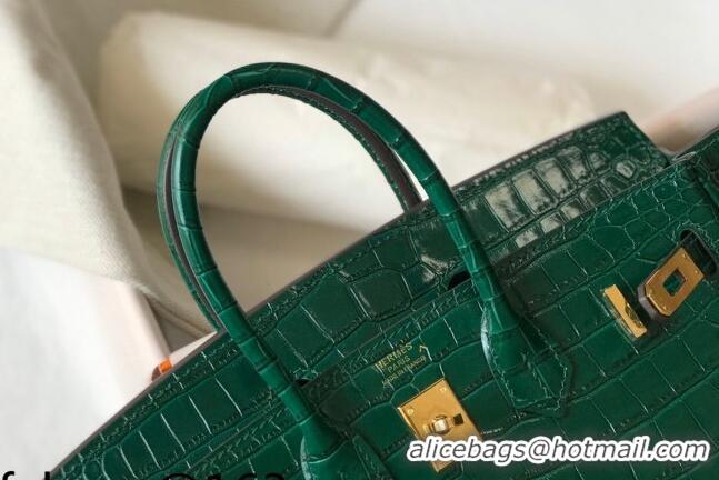 Top Grade Hermes Birkin 25cm Bag in Crocodile Embossed Calf Leather Emerald H25 Green/Gold