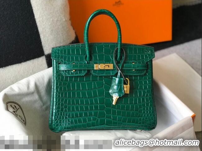 Top Grade Hermes Birkin 25cm Bag in Crocodile Embossed Calf Leather Emerald H25 Green/Gold