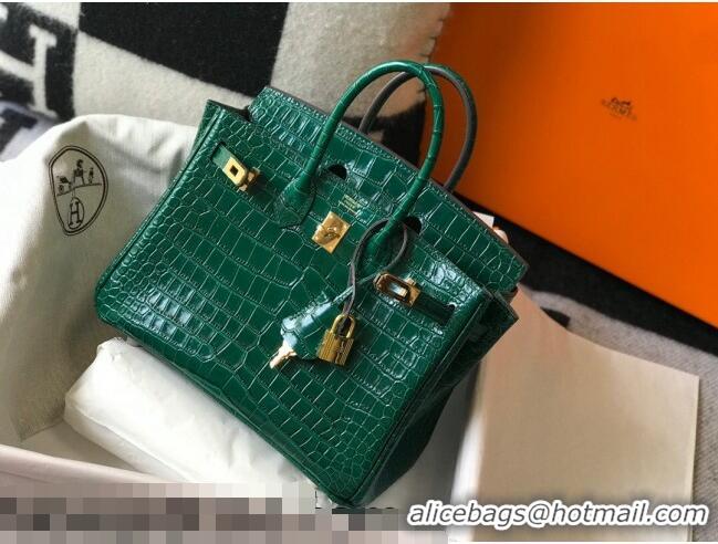 Top Grade Hermes Birkin 25cm Bag in Crocodile Embossed Calf Leather Emerald H25 Green/Gold