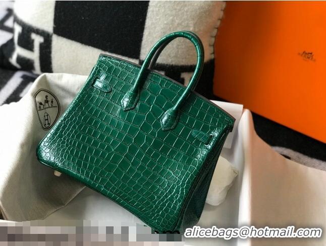 Top Grade Hermes Birkin 25cm Bag in Crocodile Embossed Calf Leather Emerald H25 Green/Gold