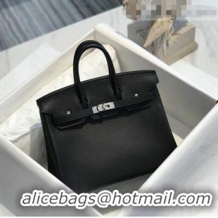 Inexpensive Hermes Birkin 25cm Bag in Togo Calfskin H25 Black/Silver