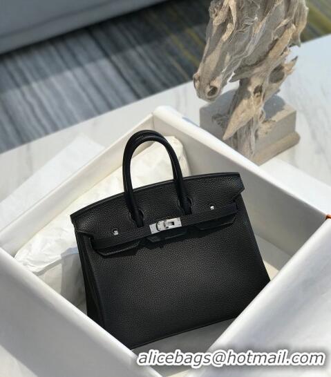 Inexpensive Hermes Birkin 25cm Bag in Togo Calfskin H25 Black/Silver