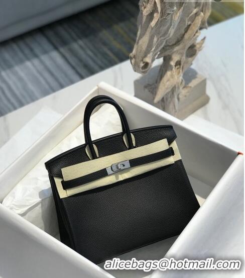 Inexpensive Hermes Birkin 25cm Bag in Togo Calfskin H25 Black/Silver