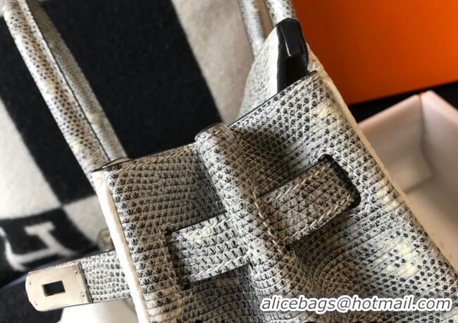 Well Crafted Hermes Birkin 25cm Bag in Lizard Embossed Calf Leather H25 Grey/White/Silver