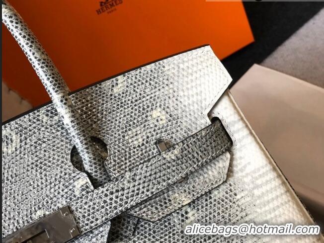 Well Crafted Hermes Birkin 25cm Bag in Lizard Embossed Calf Leather H25 Grey/White/Silver