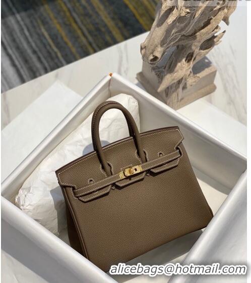 Classic Hermes Birkin 25cm Bag in Togo Calfskin H25 Etoupe Elephant Grey/Gold