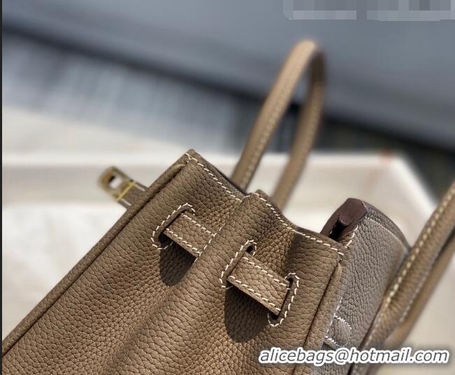 Classic Hermes Birkin 25cm Bag in Togo Calfskin H25 Etoupe Elephant Grey/Gold