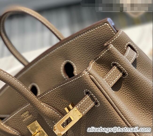 Classic Hermes Birkin 25cm Bag in Togo Calfskin H25 Etoupe Elephant Grey/Gold