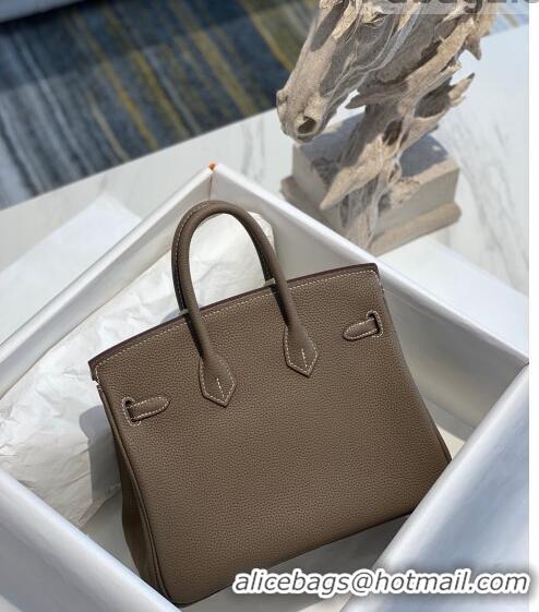 Classic Hermes Birkin 25cm Bag in Togo Calfskin H25 Etoupe Elephant Grey/Gold