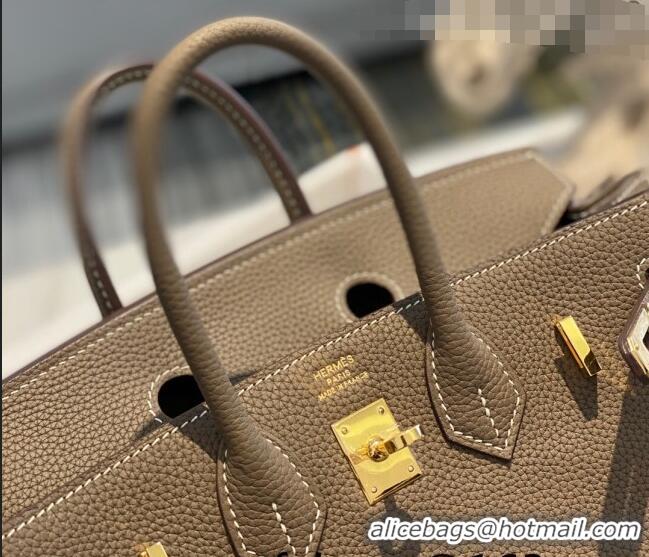 Classic Hermes Birkin 25cm Bag in Togo Calfskin H25 Etoupe Elephant Grey/Gold