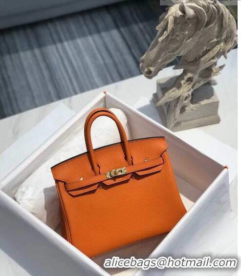 Shop Grade Hermes Birkin 25cm Bag in Togo Calfskin H25 Orange/Gold