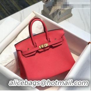 Elegant Hermes Birkin 25cm Bag in Togo Calfskin H25 Rose Lipstick Pink/Gold