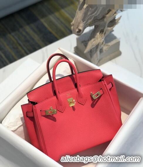 Elegant Hermes Birkin 25cm Bag in Togo Calfskin H25 Rose Lipstick Pink/Gold