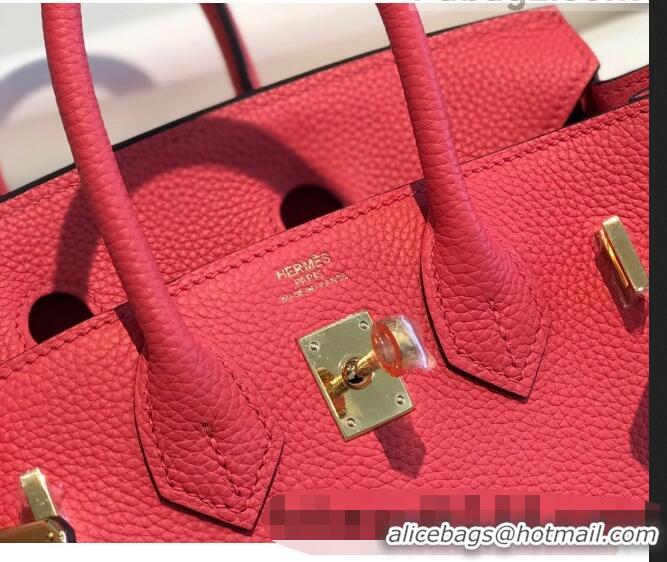 Elegant Hermes Birkin 25cm Bag in Togo Calfskin H25 Rose Lipstick Pink/Gold