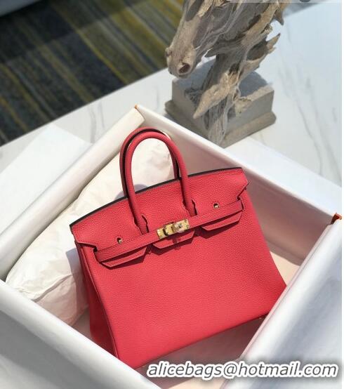 Elegant Hermes Birkin 25cm Bag in Togo Calfskin H25 Rose Lipstick Pink/Gold