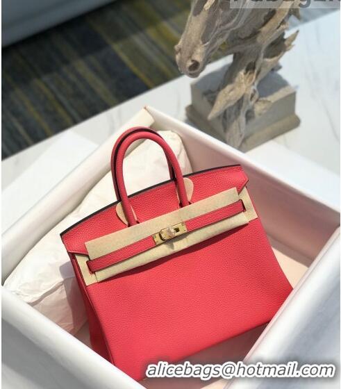 Elegant Hermes Birkin 25cm Bag in Togo Calfskin H25 Rose Lipstick Pink/Gold