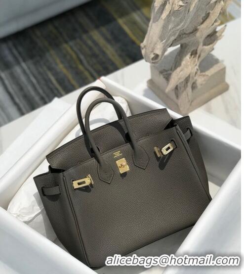 New Product Hermes Birkin 25cm Bag in Togo Calfskin H25 Tinware Grey/Gold