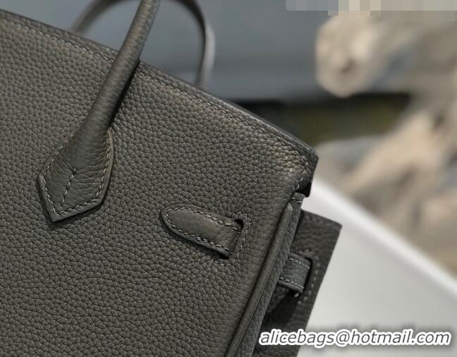 New Product Hermes Birkin 25cm Bag in Togo Calfskin H25 Tinware Grey/Gold