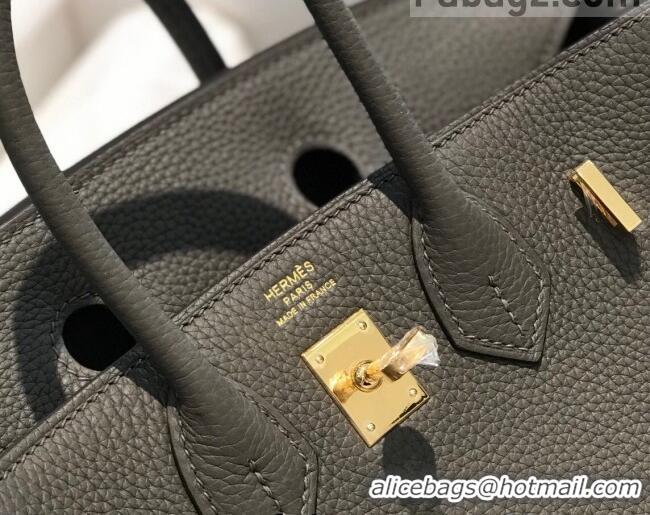 New Product Hermes Birkin 25cm Bag in Togo Calfskin H25 Tinware Grey/Gold