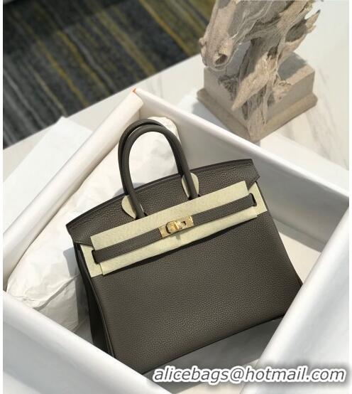 New Product Hermes Birkin 25cm Bag in Togo Calfskin H25 Tinware Grey/Gold