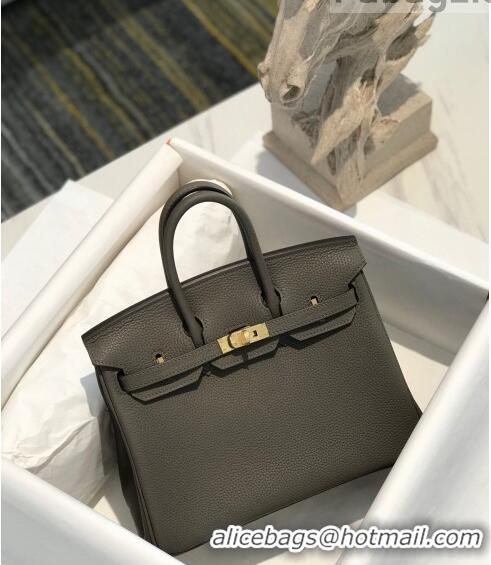 New Product Hermes Birkin 25cm Bag in Togo Calfskin H25 Tinware Grey/Gold