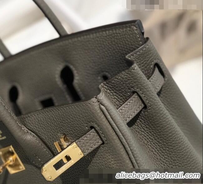 New Product Hermes Birkin 25cm Bag in Togo Calfskin H25 Tinware Grey/Gold