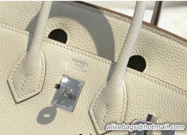 Good Looking Hermes Birkin 25cm Bag in Togo Calfskin H25 White/Silver