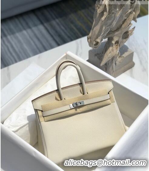 Good Looking Hermes Birkin 25cm Bag in Togo Calfskin H25 White/Silver