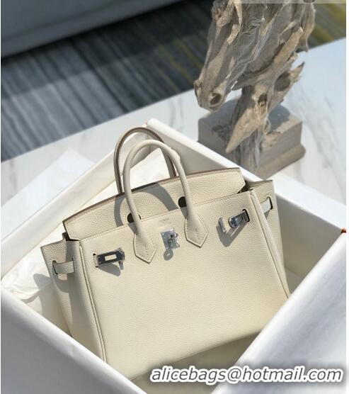 Good Looking Hermes Birkin 25cm Bag in Togo Calfskin H25 White/Silver