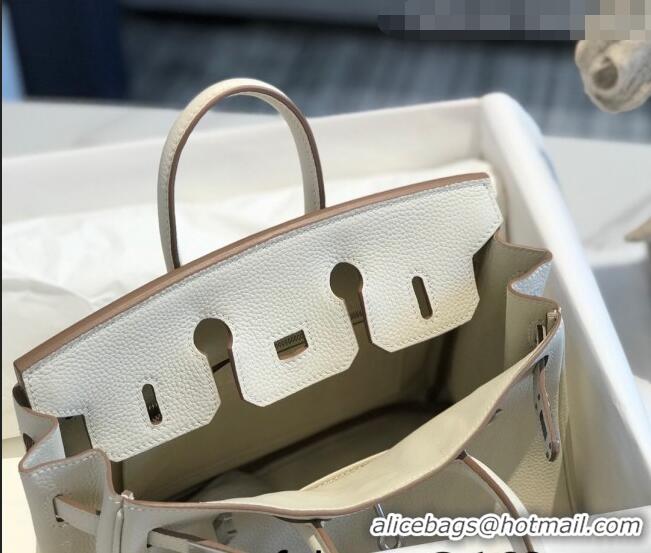 Good Looking Hermes Birkin 25cm Bag in Togo Calfskin H25 White/Silver