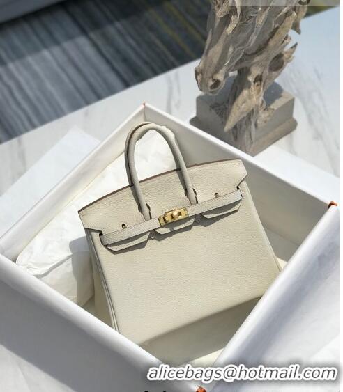 Top Quality Hermes Birkin 25cm Bag in Togo Calfskin H25 White/Gold