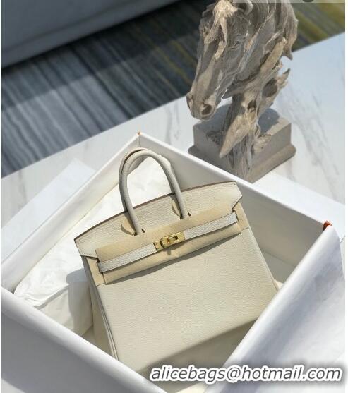 Top Quality Hermes Birkin 25cm Bag in Togo Calfskin H25 White/Gold