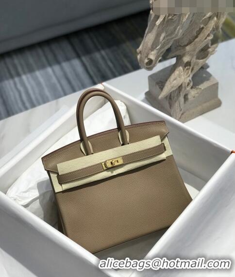 Traditional Grade Hermes Birkin 25cm Bag in Togo Calfskin H25 Coat Grey/Gold