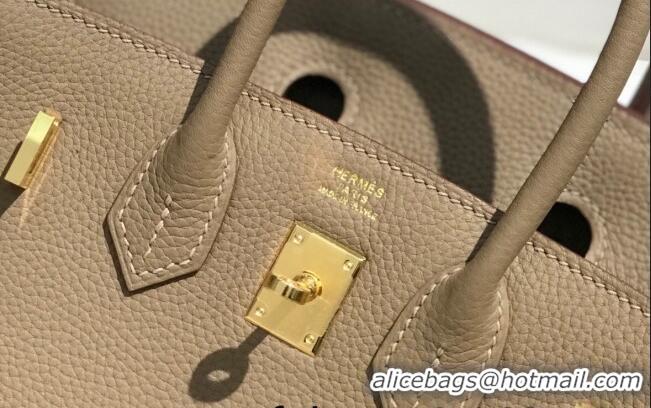 Traditional Grade Hermes Birkin 25cm Bag in Togo Calfskin H25 Coat Grey/Gold