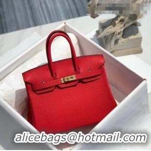 Famous Brand Hermes Birkin 25cm Bag in Togo Calfskin H25 Red/Gold