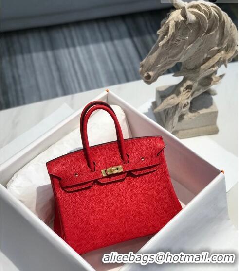 Famous Brand Hermes Birkin 25cm Bag in Togo Calfskin H25 Red/Gold