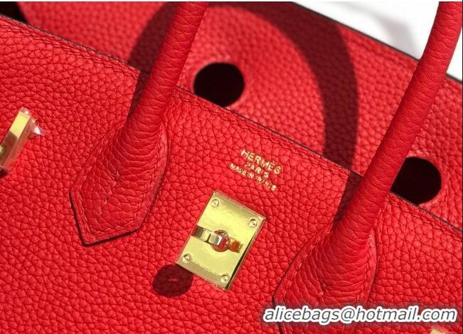 Famous Brand Hermes Birkin 25cm Bag in Togo Calfskin H25 Red/Gold