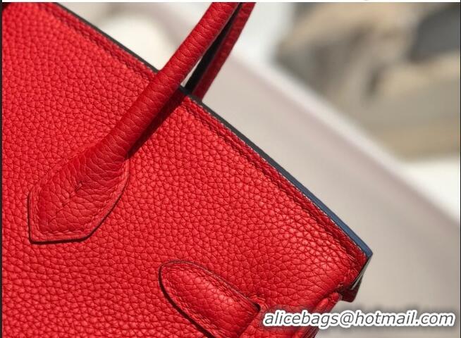 Famous Brand Hermes Birkin 25cm Bag in Togo Calfskin H25 Red/Gold