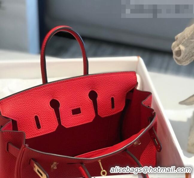 Famous Brand Hermes Birkin 25cm Bag in Togo Calfskin H25 Red/Gold