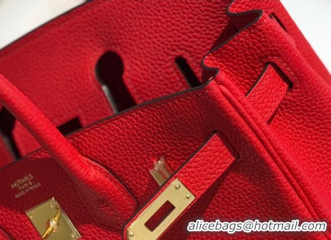 Famous Brand Hermes Birkin 25cm Bag in Togo Calfskin H25 Red/Gold