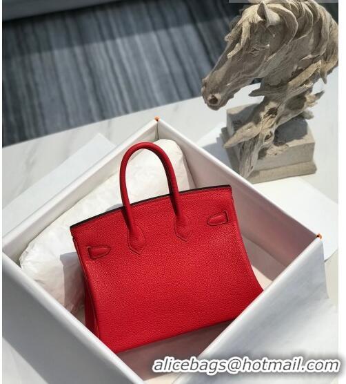 Famous Brand Hermes Birkin 25cm Bag in Togo Calfskin H25 Red/Gold