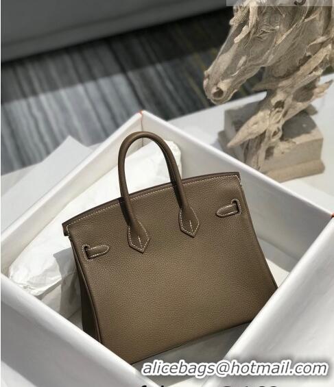 Grade Quality Hermes Birkin 25cm Bag in Togo Calfskin JEtoupe H25 Elephant Grey/Silver