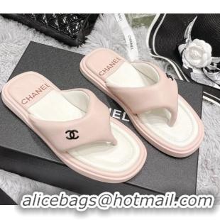 Stylish Chanel Lambskin Flat Thong Sandals Pink 0426100