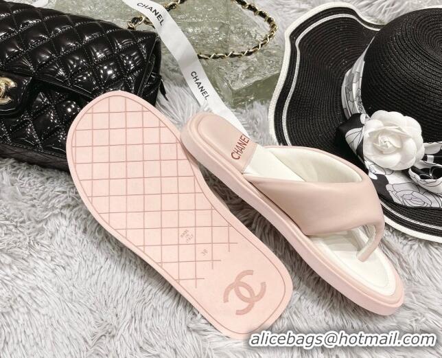 Stylish Chanel Lambskin Flat Thong Sandals Pink 0426100