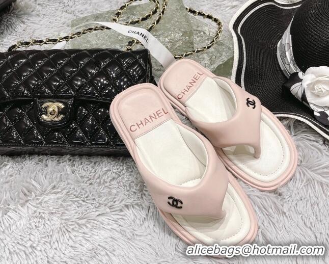 Stylish Chanel Lambskin Flat Thong Sandals Pink 0426100