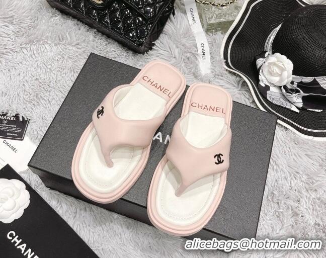 Stylish Chanel Lambskin Flat Thong Sandals Pink 0426100