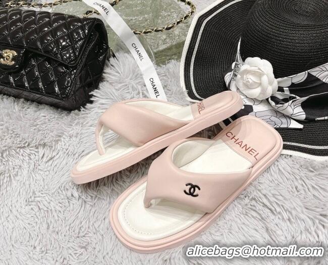 Stylish Chanel Lambskin Flat Thong Sandals Pink 0426100